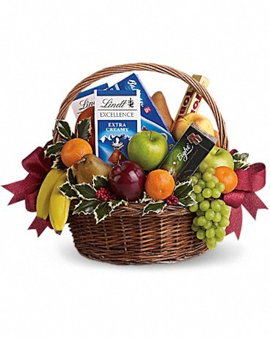 Fruit And Chocolate In A Gift Basket With Handle