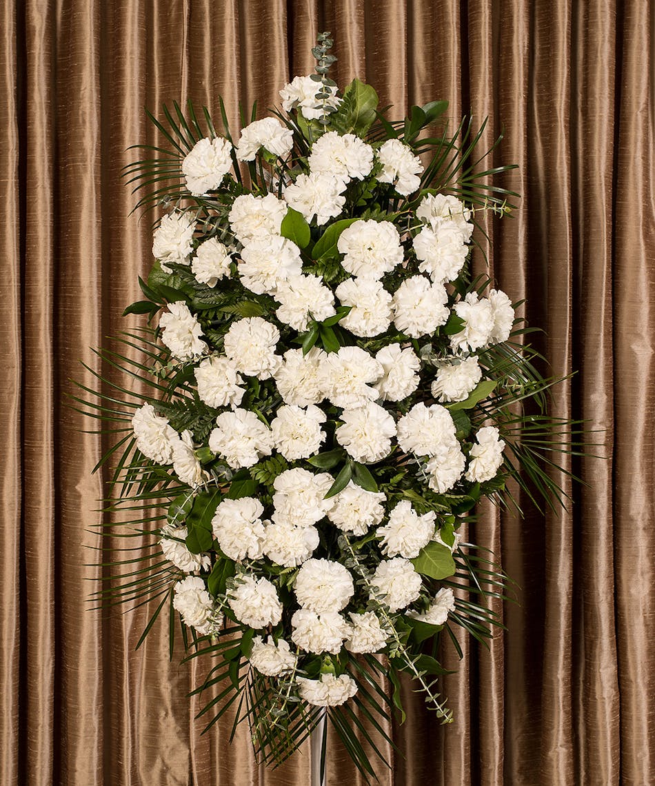 White Carnation Standing Spray Funeral Flowers NY