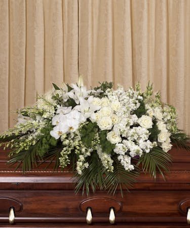 Elegant White Casket Spray Rochester Funeral Flowers