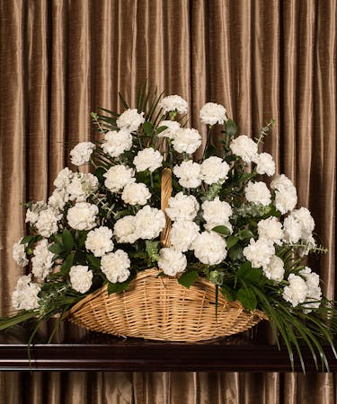White Carnation Basket 